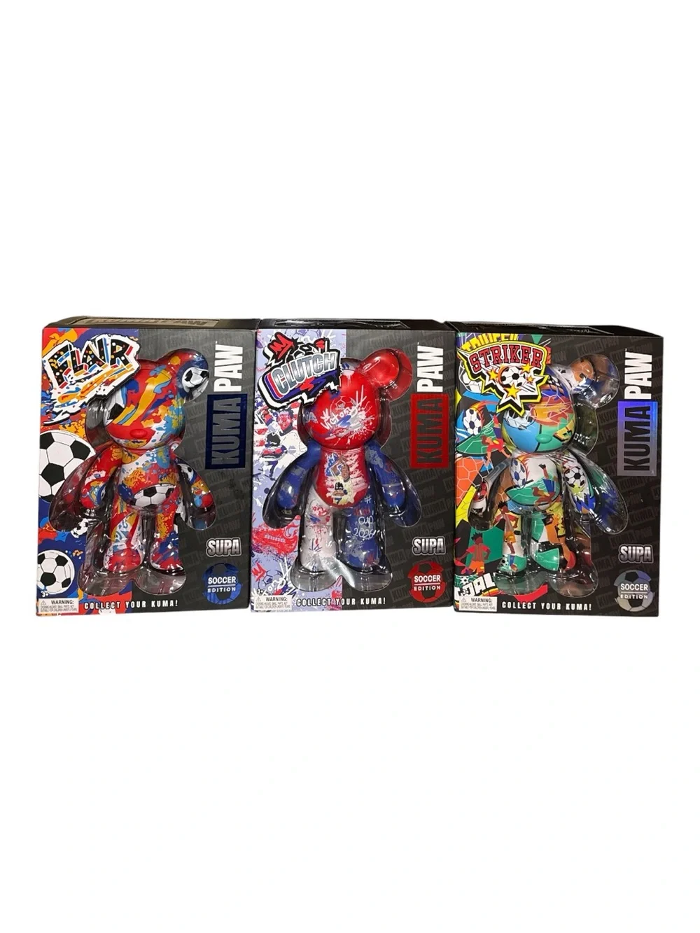 NEW! Kuma Paw 9.5” World Cup Soccer Edition Bear LOT of 3 Clutch Flair & Striker